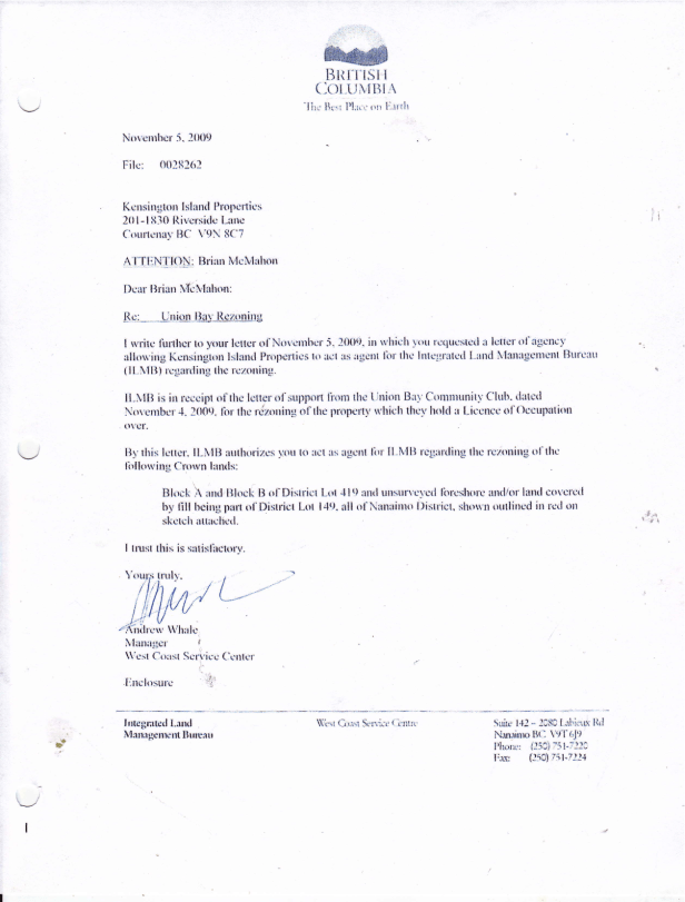 Letter to mcmahon fr west coast service centre nov 2009