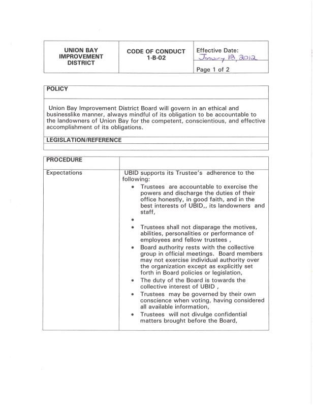 Code of Conduct - Policy 1-B-02-1