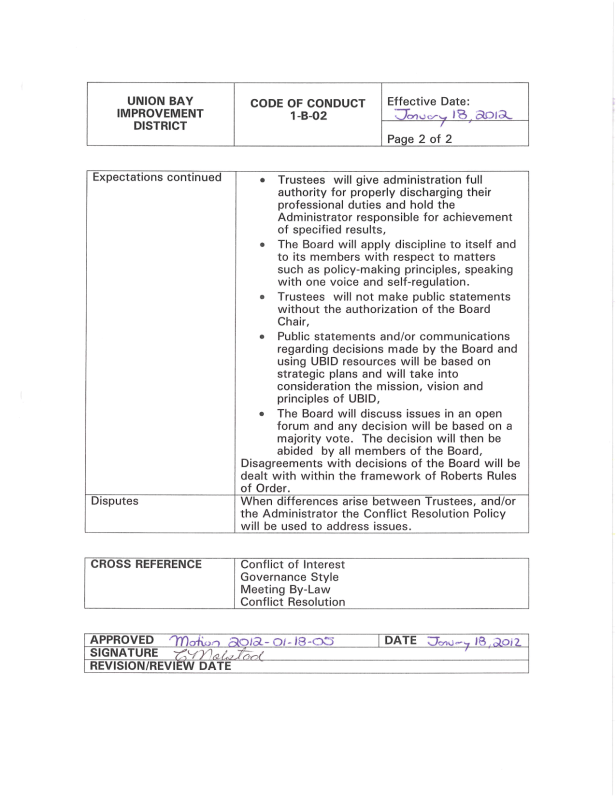 Code of Conduct - Policy 1-B-02-2