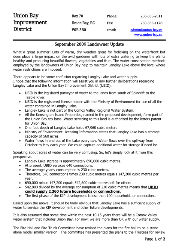 sept 2009 landowner update revised fh plans-1